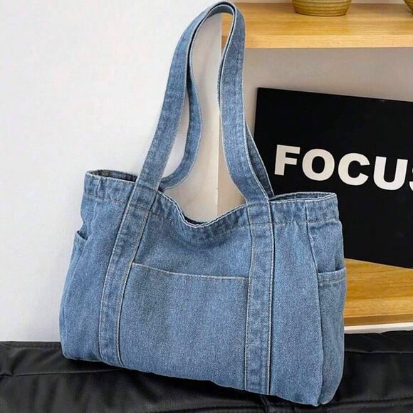 New LIGHT INDIGO DENIM Tote Bag Shoulder Bag👜 - Picture 2 of 7